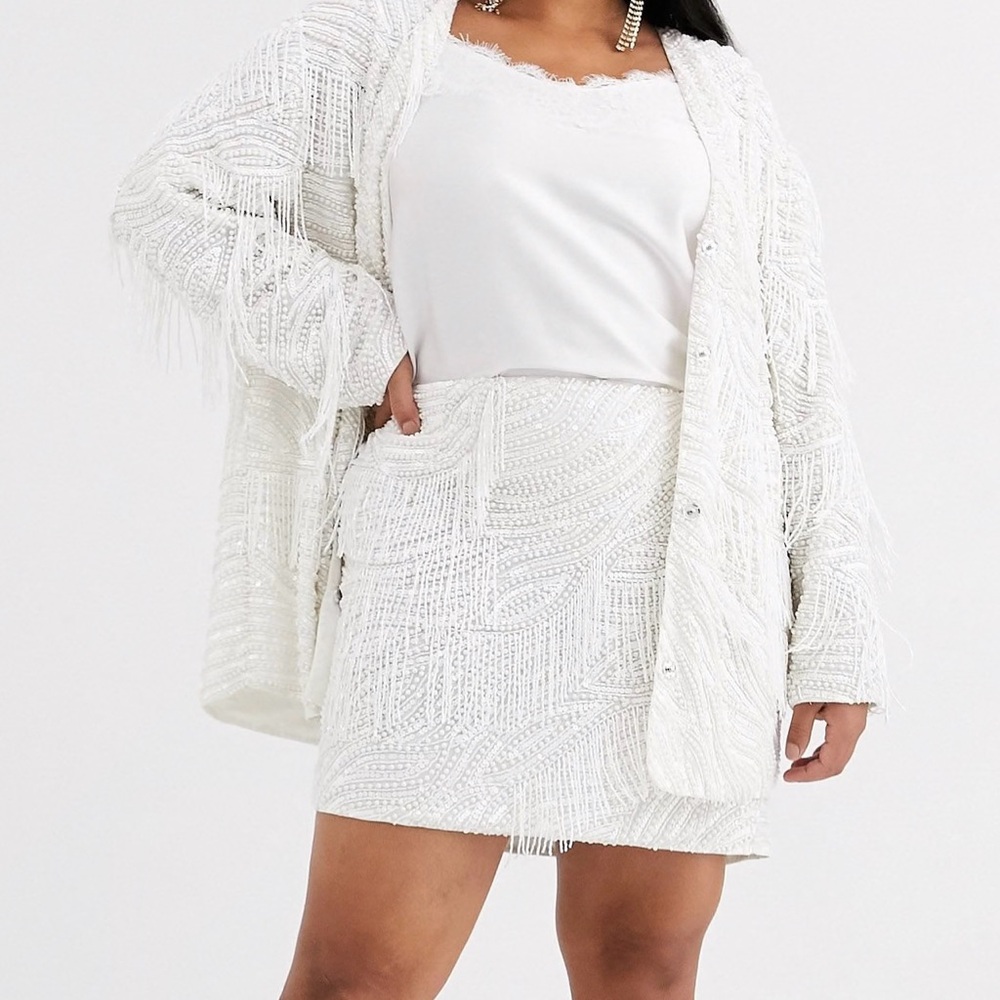 ASOS White sequins and beaded skirt and jacket set. Gorgeous.